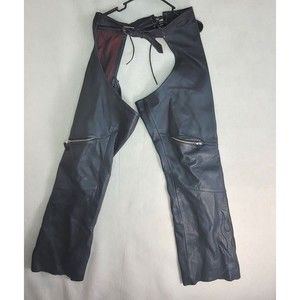 Power Trip Mens Leather Motorcycle Chaps Side Zip Size Medium Lace Up & Buckle